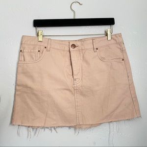 Asos cream denim skirt tan raw edge